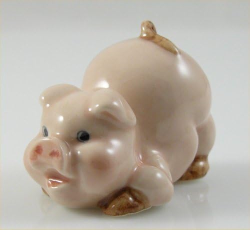 Piggy Pig, Laying Mini Ceramic Figurine Handpainted Pink 1.7