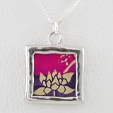 Gold & Purple Lotus Flower Pendant in Sterling Silver on 16' box chain, reversible, #8746