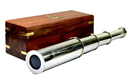 Captain's Chrome Spyglass with Rosewood Box 14" - Spyglasses - Nautical Decor Home Telescope - Modern Nautical DÃ©cor - Nautical Spyglass - Antique Spyglass
