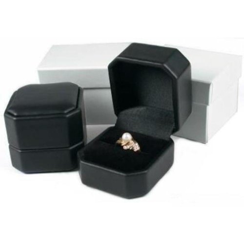 2 Black Leather Ring Jewelry Gift Boxes Displays