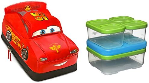 Lightning McQueen Lunch Kit/Box and Rubbermaid Lunch Blox Sandwich Kit - This Bundle Includes a Total of 10 Pieces