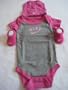 Nike Girl Boy Shoulder Bodysuit Booties Cap 0-6 Months Blue/Navy or Pink/Grey with "NIKE" Local 3 Piece Infant Set New