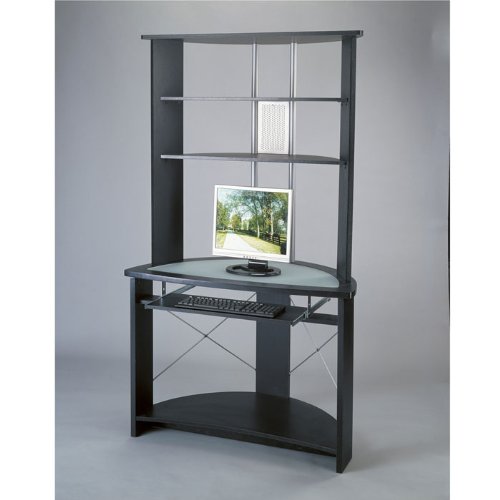 Office Star Insignia Glass Top Computer Workstation with Hutch in Black