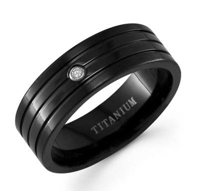 New Mens 7mm Black Titanium Diamond Wedding Band Ring