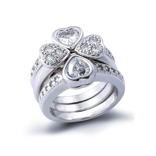 Bling Jewelry Stackable Clover Heart Ring Pave CZ Sterling Silver