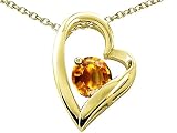 1.30 cts 14k Gold Heart Shaped Genuine Round Citrine Pendant - 14kt White or Yellow Gold