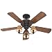 Hunter 28703 Newstead 46-Inch 5-Blade 3-Light Ceiling Fan, New Bronze with Oak/Wine Country Blades and Cloth Shades