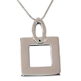Square Pendant Necklace Stainless Steel Unisex Polished Finish 16" by Bucasi