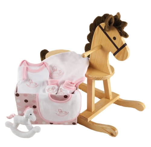 Baby Aspen Rock-a-bye Baby Rocking Horse with Layette Set, Pink, 0-6 Months