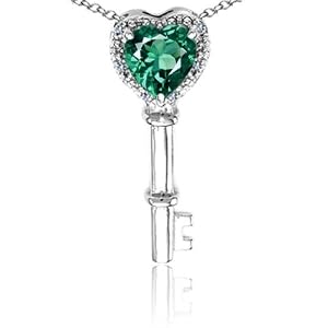 Buy CandyGem 10k Gold Lab Created Heart Shape Emerald and Diamond Key Pendant