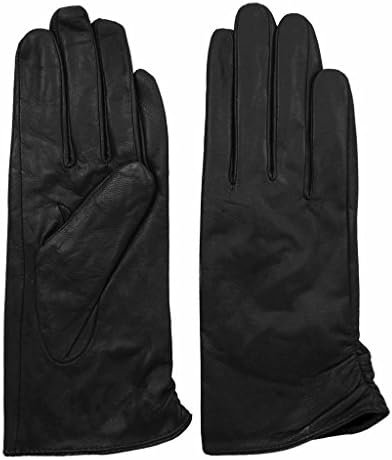 Giromy Samoni Womens Plush Lined Leather Gloves With Decorative Ruching - Black - M