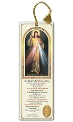 Religious Tassel Bookmark - Divine Mercy - Laminated with Gold Foil Embossed Medal Design - Appropriate Prayer Included