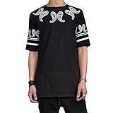 LONGVIS® カットソー 半袖 サマー Tシャツ 柔らかい 着心地 ナチュラル 爽やかデザイナーズ メンズ　200711　[並行輸入品] (M, ブラック)