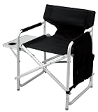 Stylish Camping CH1602 Black Director Chair with Full Back - Folding Chair Organizer Pockets and Side Table with built-in Cupholder