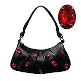 Bisadora Black Leather Snap Hobo W/ Red Crystals