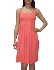 Pleated Lace-Up Rayon/Spandex Tank Summer Scoop Neck  Dress