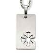 Stainless Steel Laser Cut Out Floral Design Dog Tag on 24 inch Polished Ball Chain