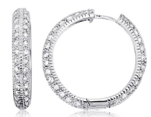 14Kホワイトゴールドとキュービックジルコニアシティスタイルのフープピアス 14k White Gold and Cubic Zirconia City-Style Hoop Earrings