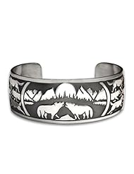 Sterling Silver Wolf Pack Western Range and Wilderness Bracelet. Made in USA.