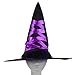 LUX ACCESSORIES Halloween Black and Purple Lace Up Ribbon Witch Hat