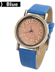 Ladys 504 PU Leather Strap Round Case Quartz Wristwatch Timepiece - Blue