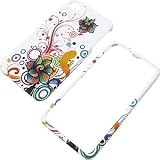 Premium Rubberized Hard Crystal Case Cover for Apple iPhone 4, 4th Generation, 4th Gen - White Autumn Flower Floral Swirl Print, Seamless Rear Case Only