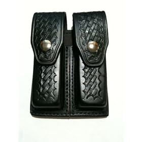 Glock 17, 19, 22, 23 Black Weave 4160W Leather Double Magazine Pouch
