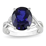 Sterling Silver 7 1/2 CT TGW Oval Created Sapphire 0.01 CT TDW Diamond Fashion Ring (I3)