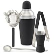 Happy Hour Black Barware Set with Cocktail Shaker,Spoon,Strainer,Tongs & Jigger
