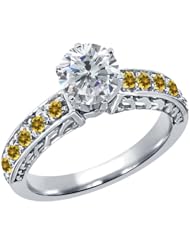 1.24 Ct Round H/I Diamond Yellow Citrine 925 Sterling Silver Ring