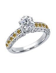 1.24 Ct Round H/I Diamond Yellow Citrine 18K White Gold Ring
