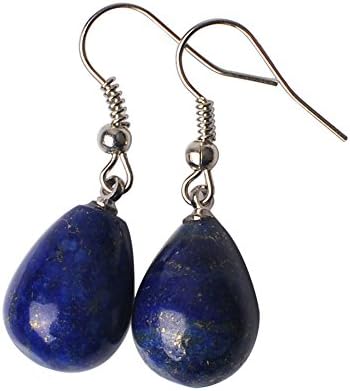 Iminibox 1pair Women Natural Tiger Eye Amethyst Crystal Stone Reiki Healing Teardrop Earrings Gift (Lapis Lazuli)