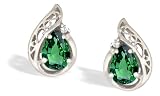 14K White Gold Pear Created Emerald and Diamond Filligree Earrings