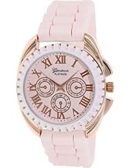 Geneva Platinum Womens 2135.PINK.ROSEGOLD Pink Rubber Quartz Watch with Pink Dial