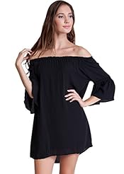 Polyester Bell Sleeves Off the Shoulder Peasant Dress 