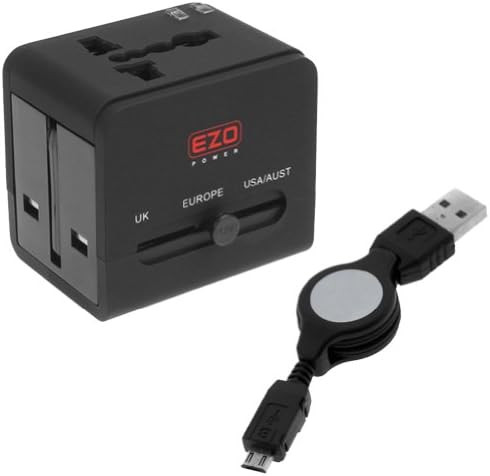 EZOPower Globetrotting Wall Travel Charger with 2.1A Dual USB Port + Micro USB Retractable Cable for Motorola / Google Nexus 6, Moto G (2nd gen.), Moto X (2nd gen.), Moto E G X and more Cellphone Smartphone Tablet