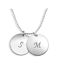 Personalized Sterling Silver Disc Pendant Necklace-custom Made with 2 Initial! Free Engraving!