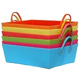 Bright Cotton Fabric Covered Large Cases with Leatherette Handles 18x13.5x6 Set of 6 by Traders and Company