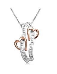 18k Rose Gold Plated Sterling Silver Double Hearts Pendant Necklace (0.02 cttw, I-J Color, I3 Clarity), 18"