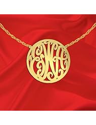 Monogram Necklace 1 inch 24K Gold Plated Sterling Silver Handcrafted Cutout in Circle Border Personalized Initial Necklace - Made in USA