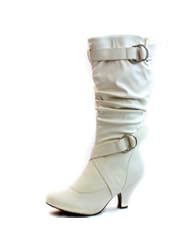 Shoes: Womens Lala-02 Buckle Straps Low Heel Casual Trendy Round Toe Cowboy Mid Calf Knee High Boots Fashion Slouch Dress Comfortable Stylish Shoes,Auto-2 White Pu 7