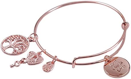 JIYIJewelry (TM) Rose Gold Plate Expandable Wire Live Laugh Love Charm Bracelet Bangle
