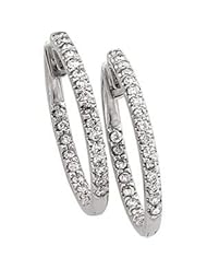 Jewelplus Hinged Diamond Inside/Outside Hoop Earring 14K White Pair 1 Ct Tw