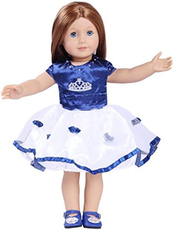 Toy Doll Clothes - 2 Piece Princess Style Blue & White Dress with tiara design and matching shoes
