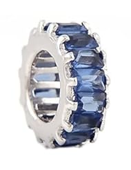 Sterling Silver Sapphire September Birthstone Large Baguette Spacer Wheel Bead