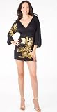 Sexy Tight Tiny Kimono Styled Mini Dress with Foil Print Graphic from Hot Fash Dresses - KIYOMI Black
