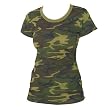 Camouflage Cammo Green Brown Novelty Print Super soft 100% cotton longer womens and girls tee shirt.