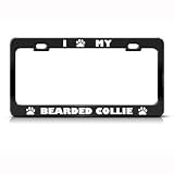 Bearded Collie Dog Dogs Black Metal License Plate Frame Tag Holder
