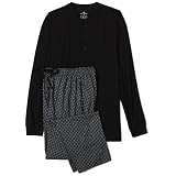 Dockers Men's Brushed Knit Henley And Printed Drawstring Pant Sleepwear Gift Set,Black,Medium