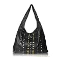 Large Studded Hobo Fashion Shoulder Bag Black